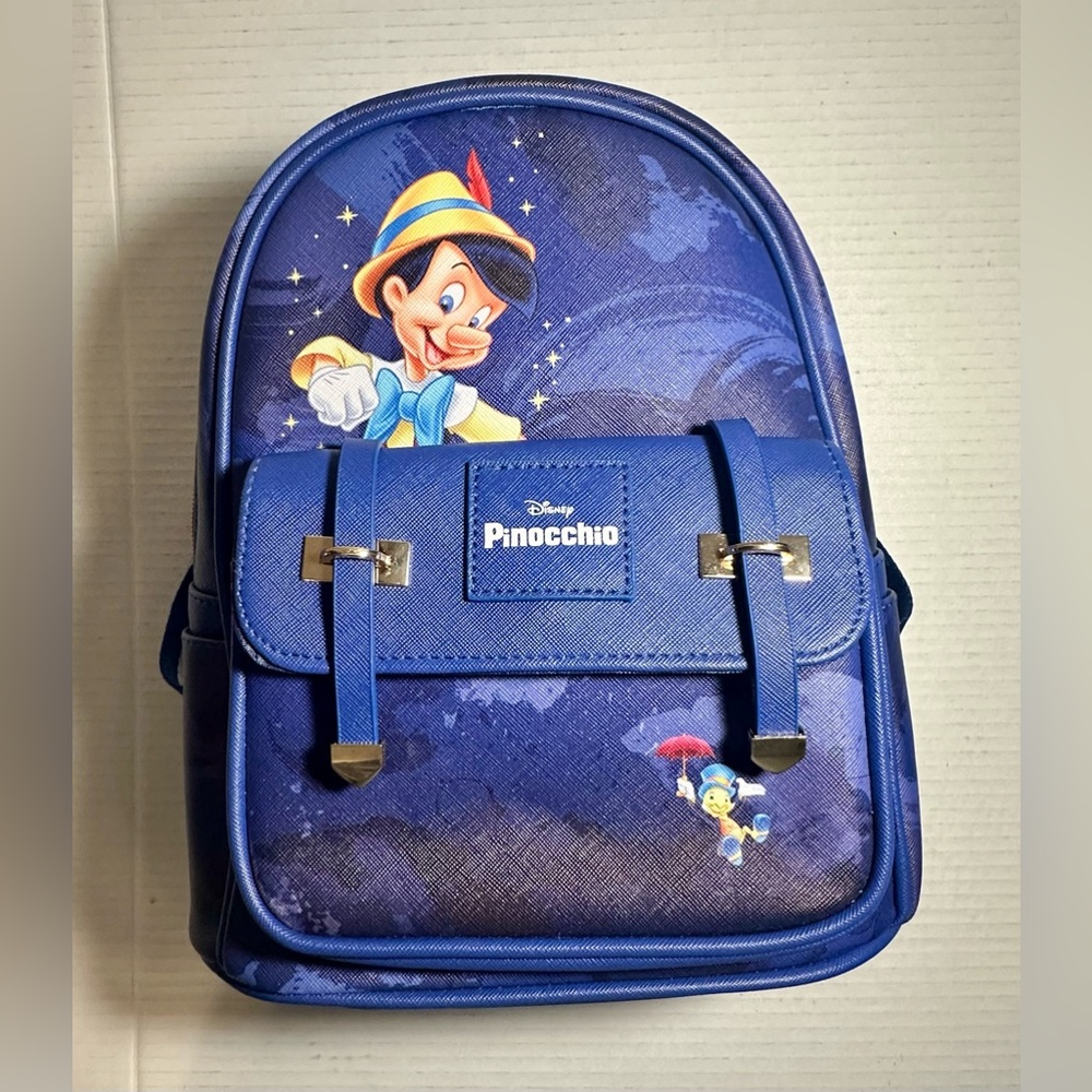 Disney Pinocchio‎ Purse Backpack 11″ Faux Leather Travel Blue Bag Jiminy Cricket - Picture 11 of 13